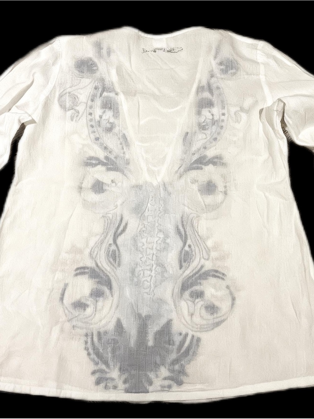 Desigual Cotton Boho Peasant Blouse White Blue Embroidered Tunic Top L - Picture 12 of 16